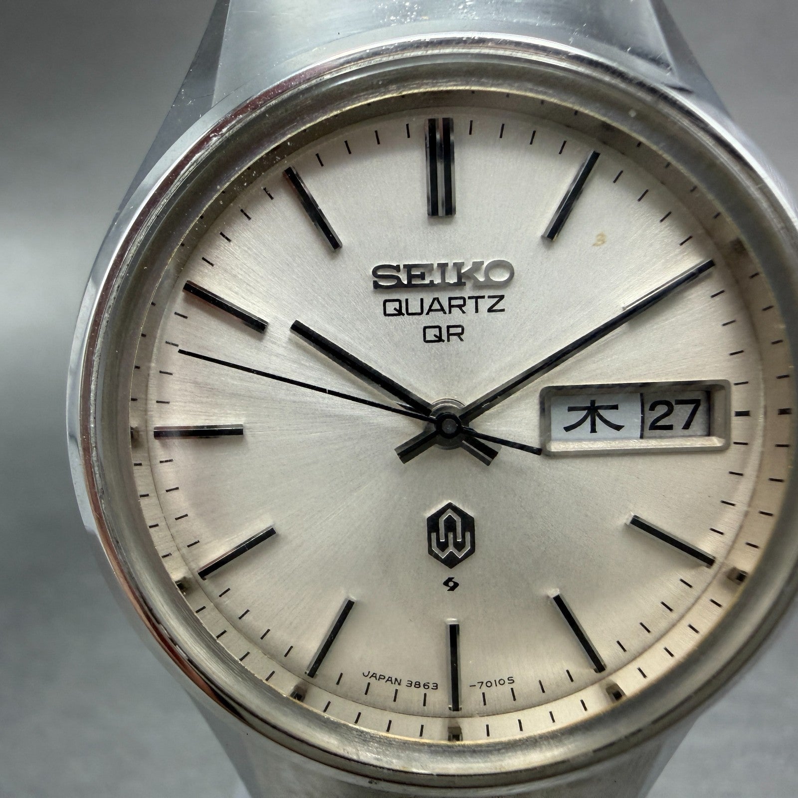 Seiko QR Watch Men 37mm Silver Dial Silver Tone Daydate 3863-7010 New Battery1