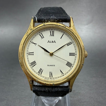 Seiko Alba Watch Unisex 33mm White Dial Gold Tone Round Y136-6A10 New Battery0