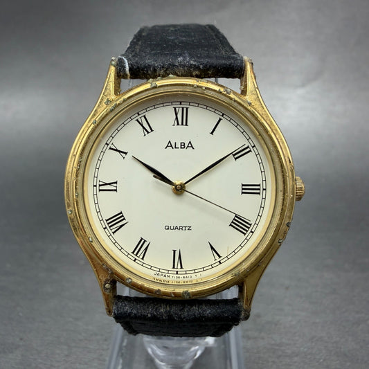Seiko Alba Watch Unisex 33mm White Dial Gold Tone Round Y136-6A10 New Battery0
