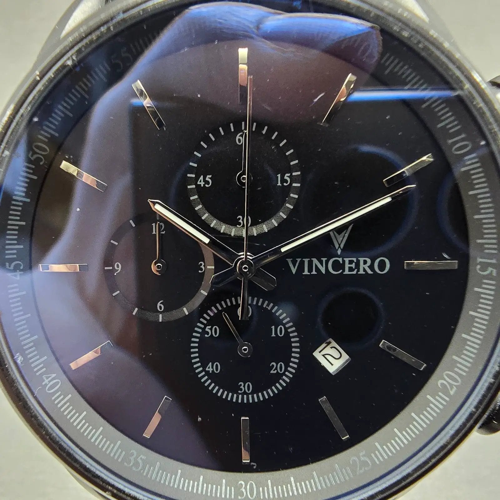 Vincero Chrono S Watch Men 43mm Black Dial Black Tone Date Round New Battery1