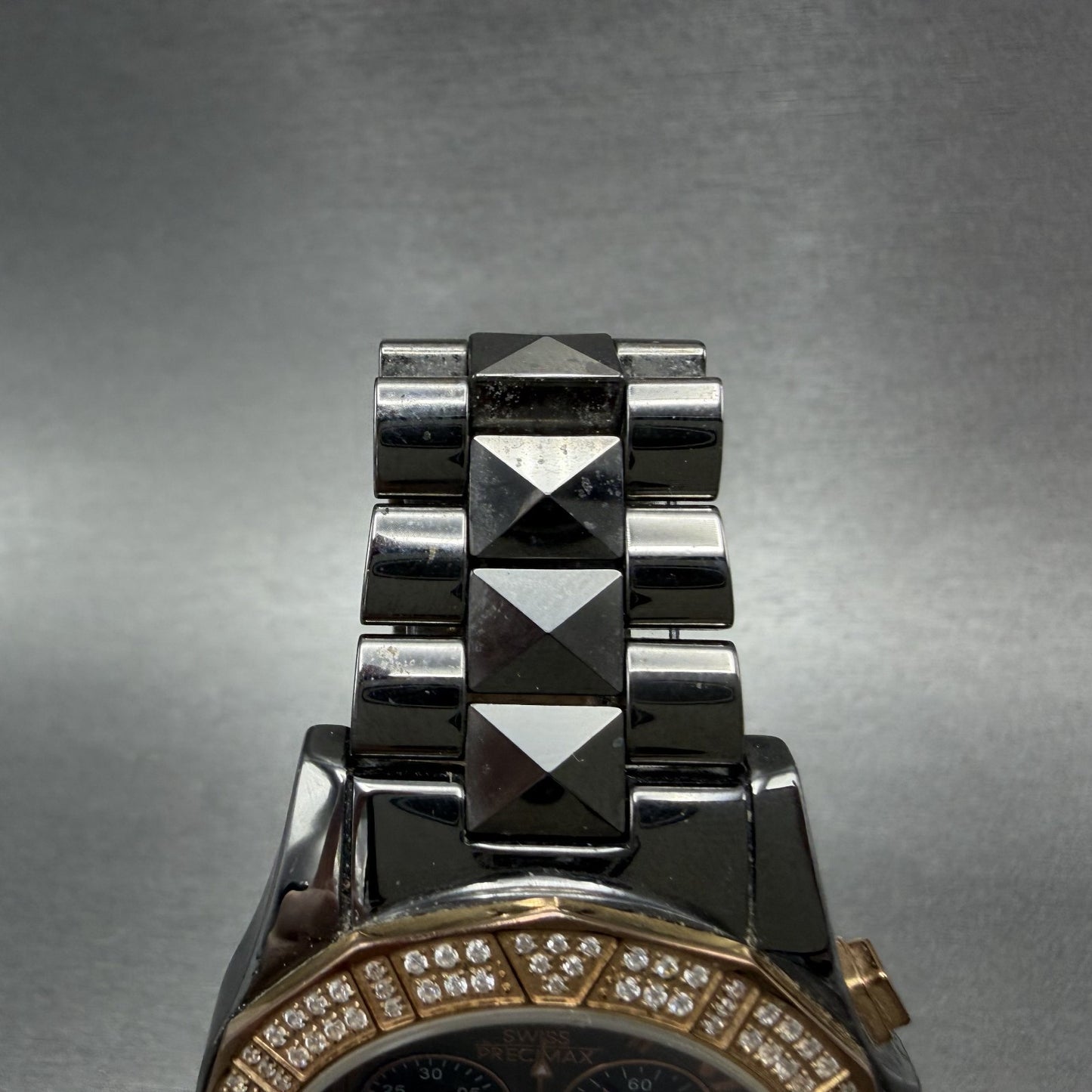 Swiss Precimax Chronograph Watch Women 38mm Black Dial Ceramic Date New Batt4