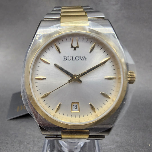 Bulova Surveyor Watch Women 34mm White Dial Two Tone Date Round Bracelet 98M1320