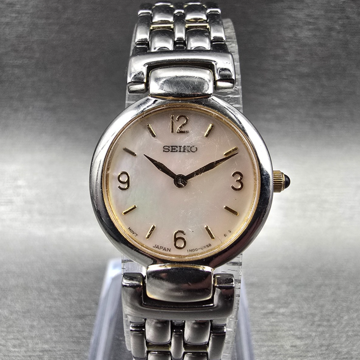 Seiko Watch Women 21mm MOP Dial Silver Tone Round 1N00-0GR0 New Battery VTG JP0