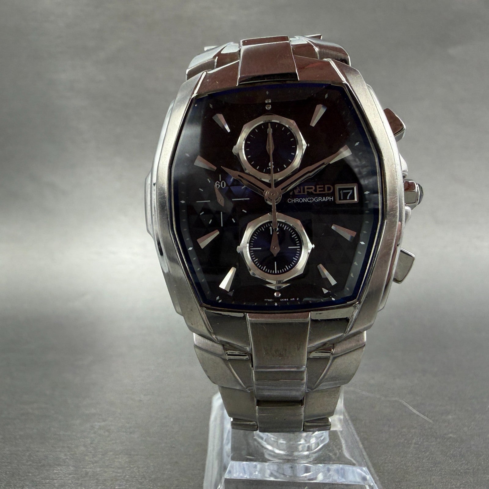 Seiko Wired Chronograph Watch Men 37mm Black Dial Steel Date 7T92-0HT0 New Batt5