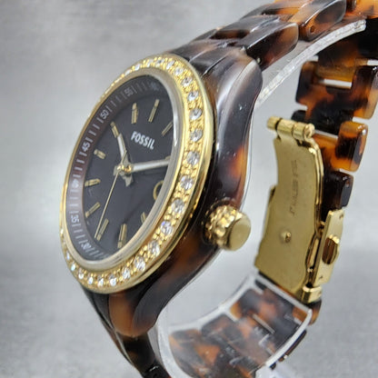 Fossil Stella Mini Watch Women 31mm Brown Dial Tortoise Resin Case Date New Batt2