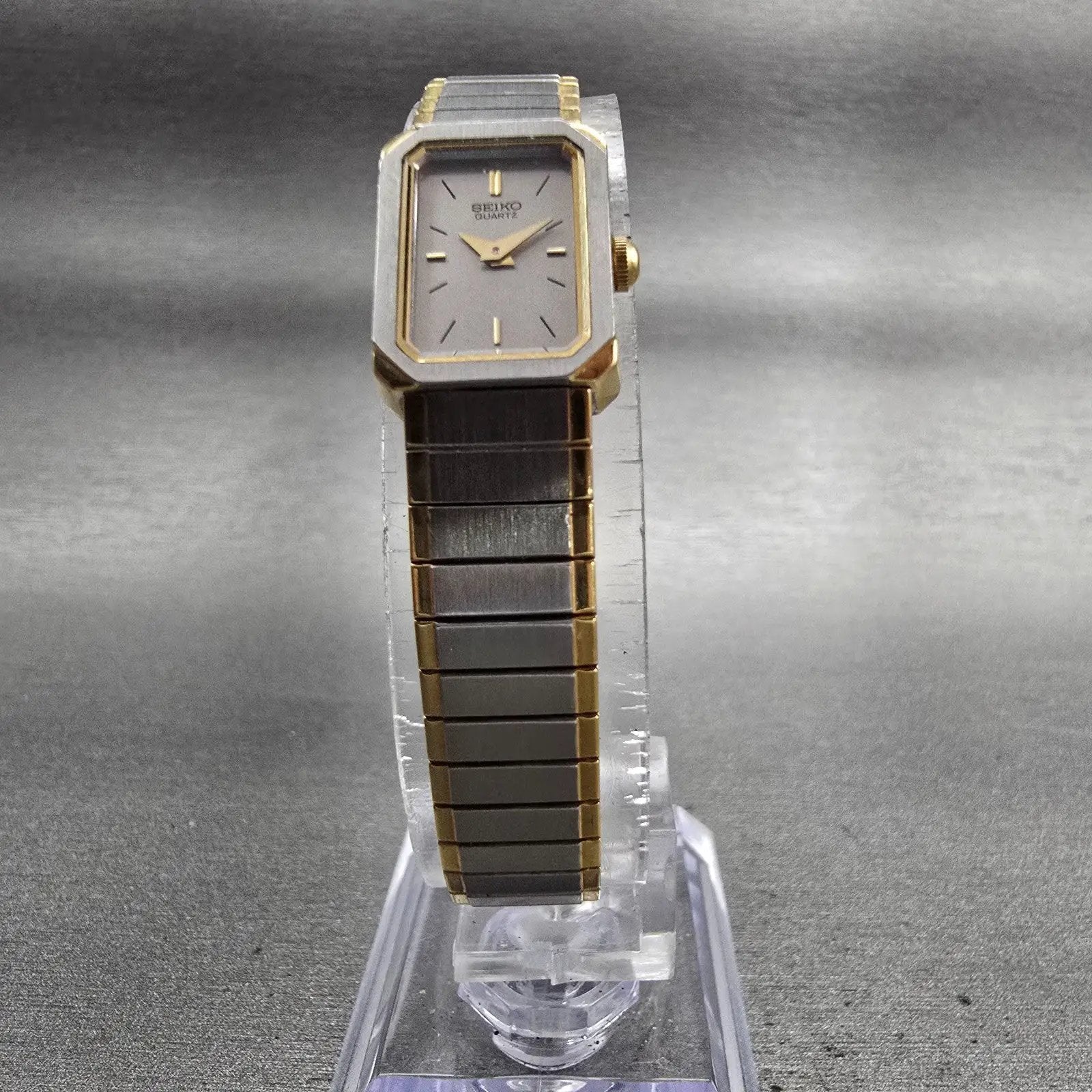 Seiko Tank Watch Women 13mm Silver Dial Two Tone Rectangle 1E20-5520 New Battery5