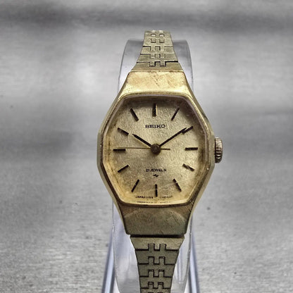 Seiko Watch Women 19mm Champagne Dial Gold Tone Octagon 1104-3390 Manual Wind0