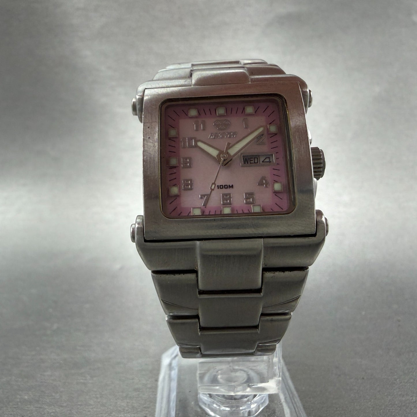Reactor MC2 Watch Women 27mm Pink Dial Silver Tone Daydate Rectangle New battery5