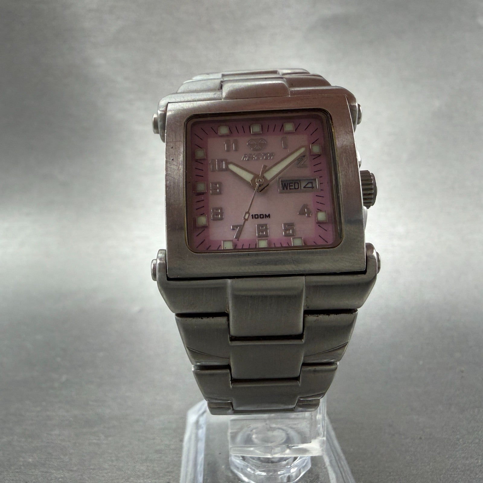 Reactor MC2 Watch Women 27mm Pink Dial Silver Tone Daydate Rectangle New battery5