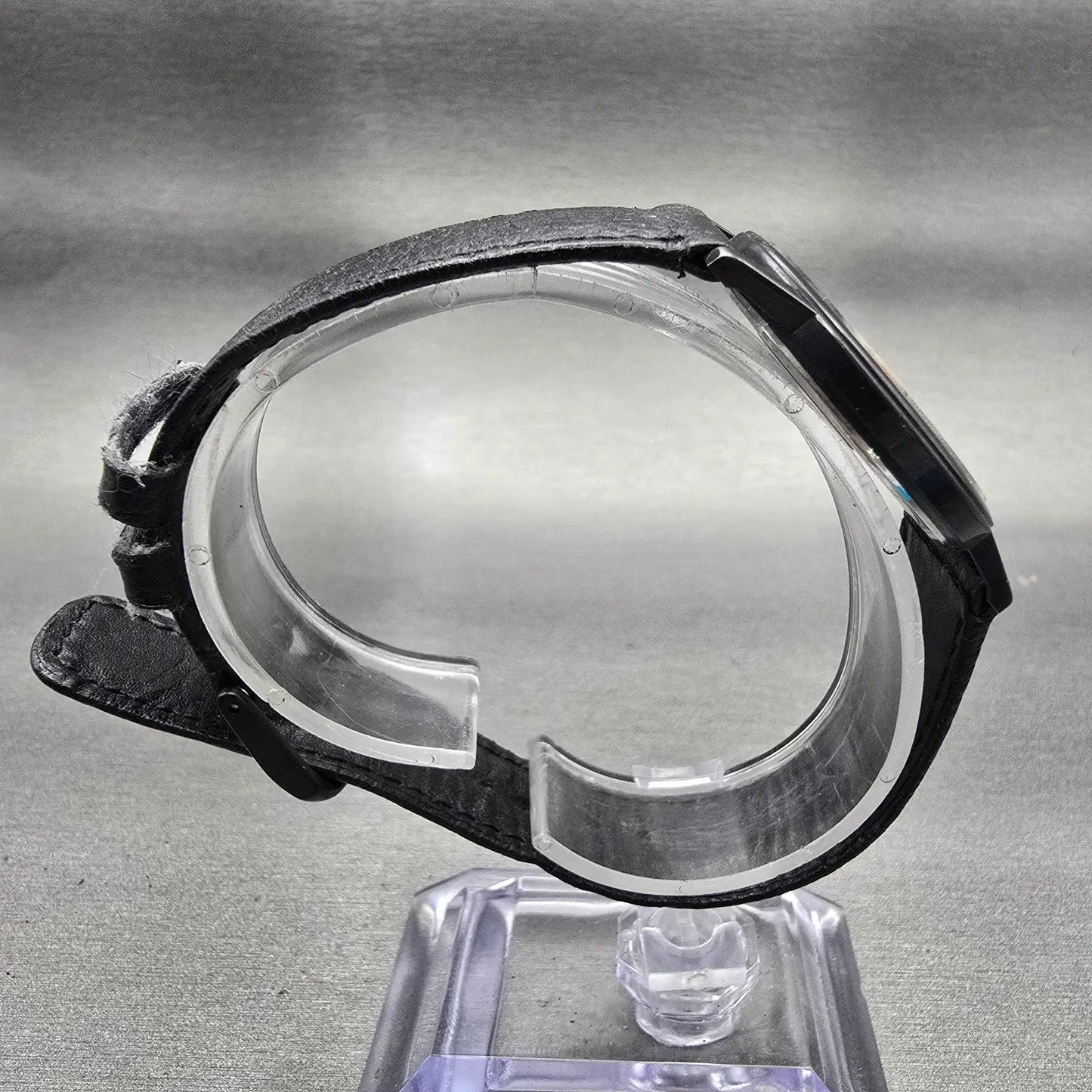 Seiko Watch Men 32mm Black Dial Black Tone Round 7430-7039 New Battery Vintage8