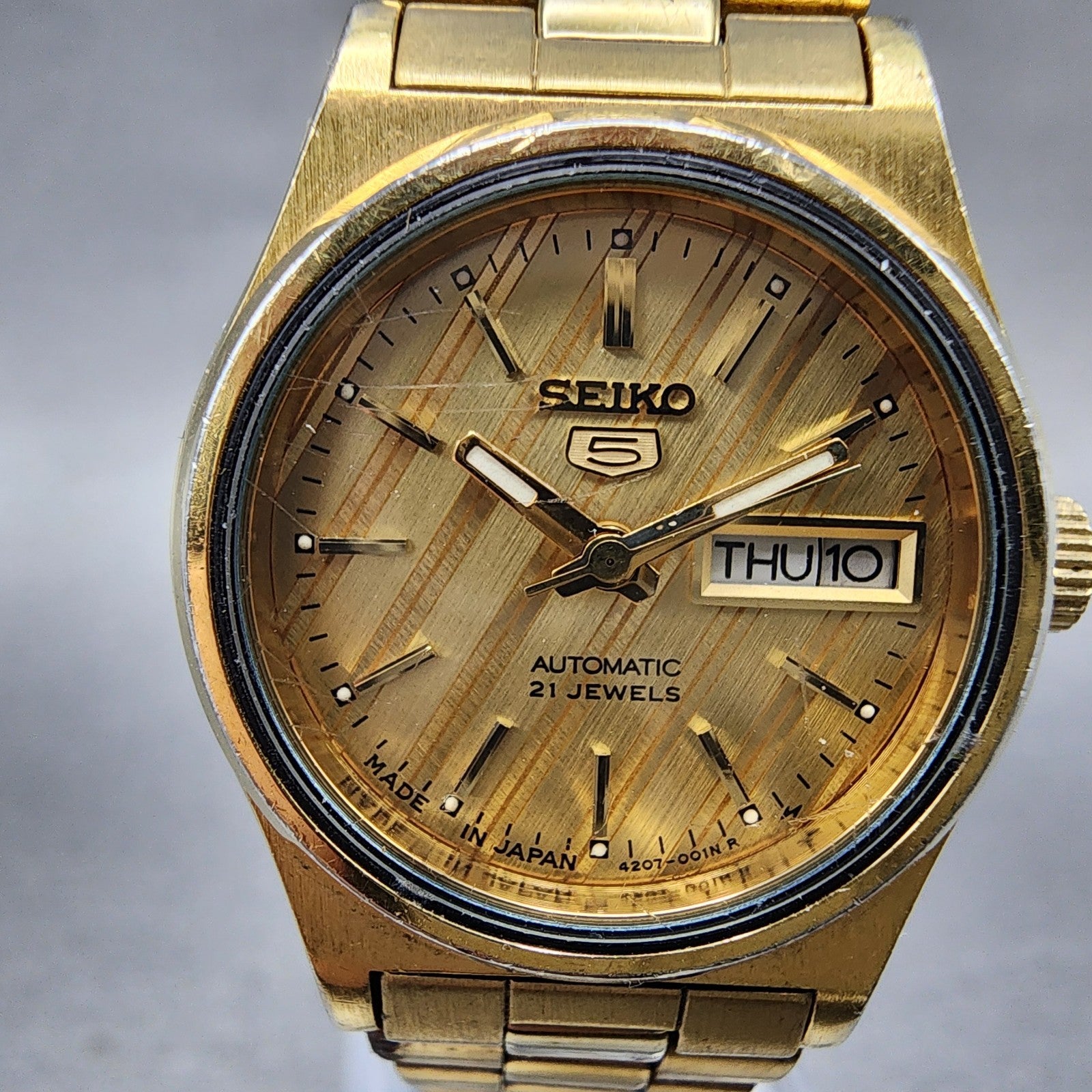 Seiko Automatic Watch Women 24mm Champagne Dial Gold Tone Daydate 42070041 PART5