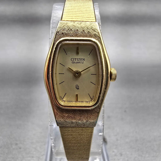 Citizen CQ Watch Women 16mm Gold Dial Gold Tone Oval 3220-S16881 New Battery VTG0