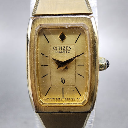 Citizen CQ Tank Watch Women 13mm Champagne Dial Gold Tone Rectangle New Battery1