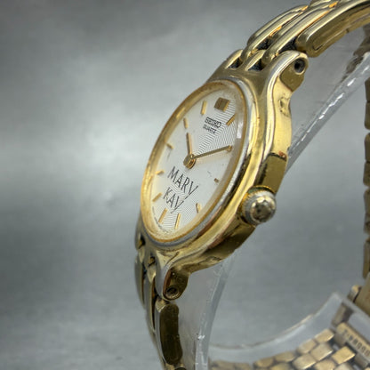 Seiko Watch Women 22mm White Dial Gold Tone Round 1n00-0a99 New Battery Vintage2