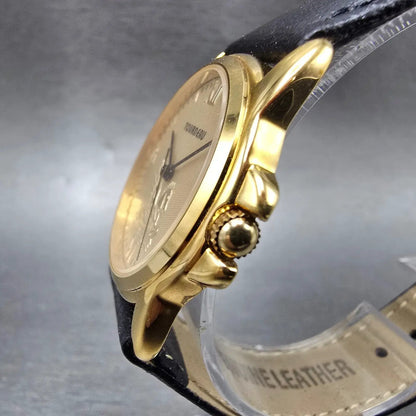 Tourneau Watch Women 30mm Gold Dial Gold Pegasus Round Leather New Battery2