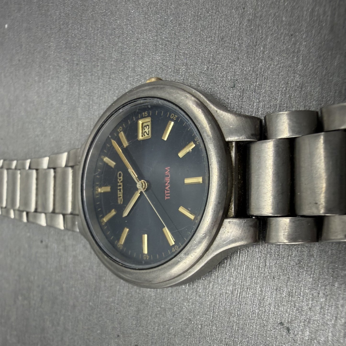 Seiko Watch Men 37mm Blue Dial Titanium Date Round Bracelet 7N428109 PARTS3