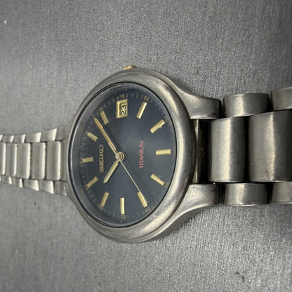 Seiko Watch Men 37mm Blue Dial Titanium Date Round Bracelet 7N428109 PARTS3