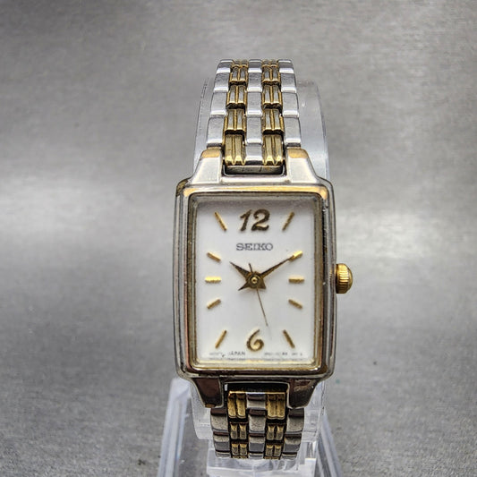 Seiko Tank Watch Women 16mm White Dial Two Tone Rectangle 1N010FH0 New Battery0