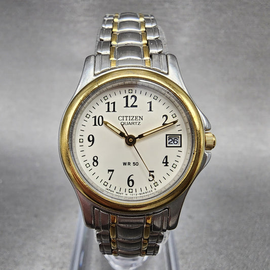 Citizen Watch Women 24mm Cream Dial Two Tone Date Round 1012S038375 New Battery0