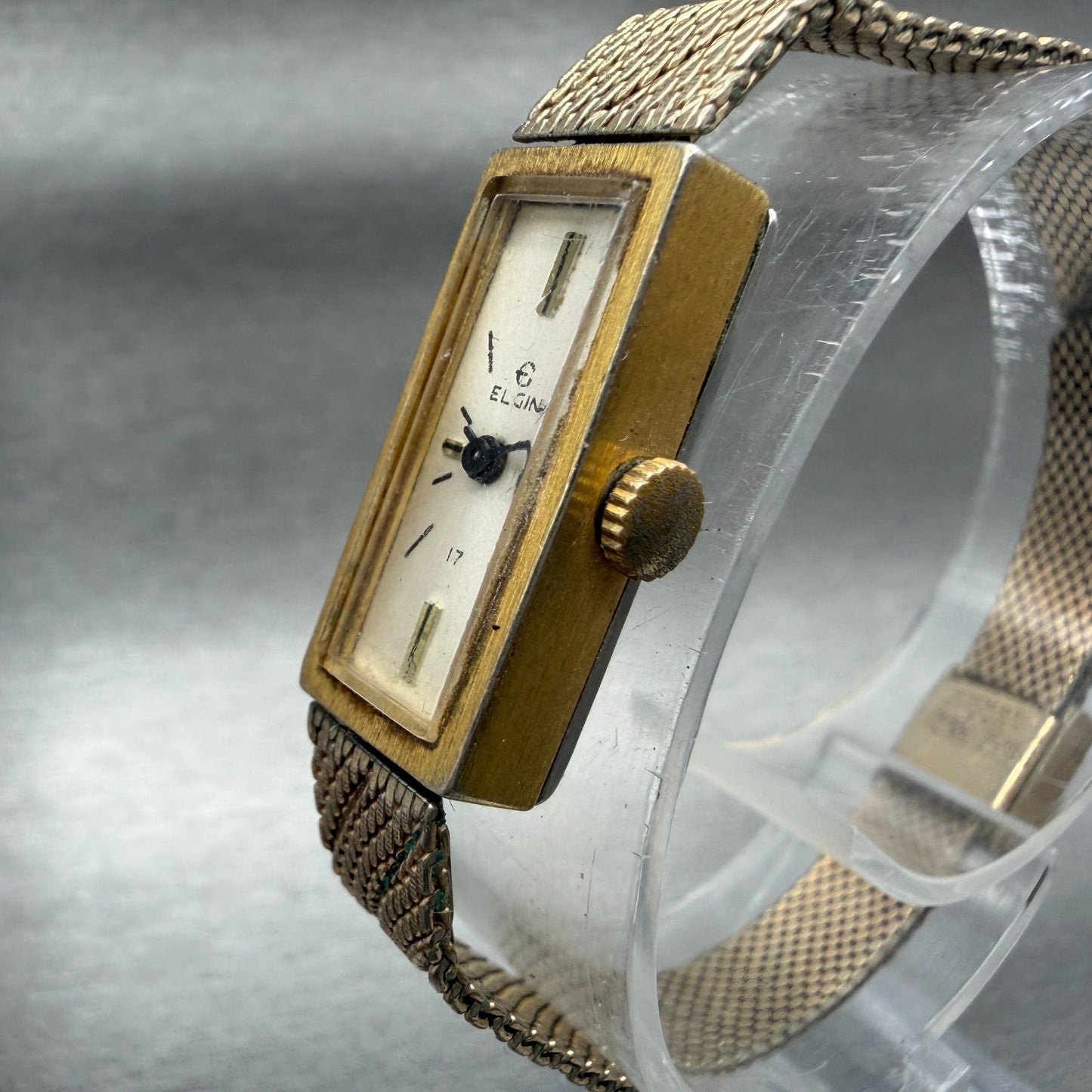 Elgin Watch Women 11mm Champagne Dial Gold Tone Rectangle Manual Wind Runs VTG2