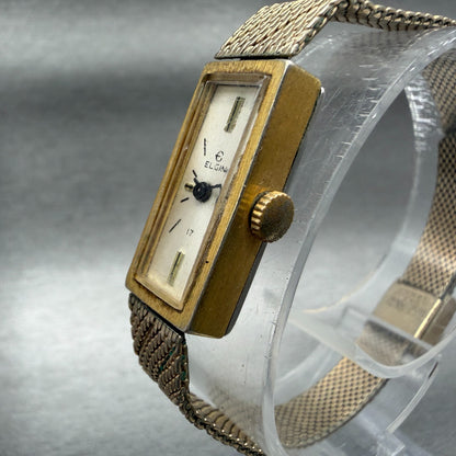 Elgin Watch Women 11mm Champagne Dial Gold Tone Rectangle Manual Wind Runs VTG2
