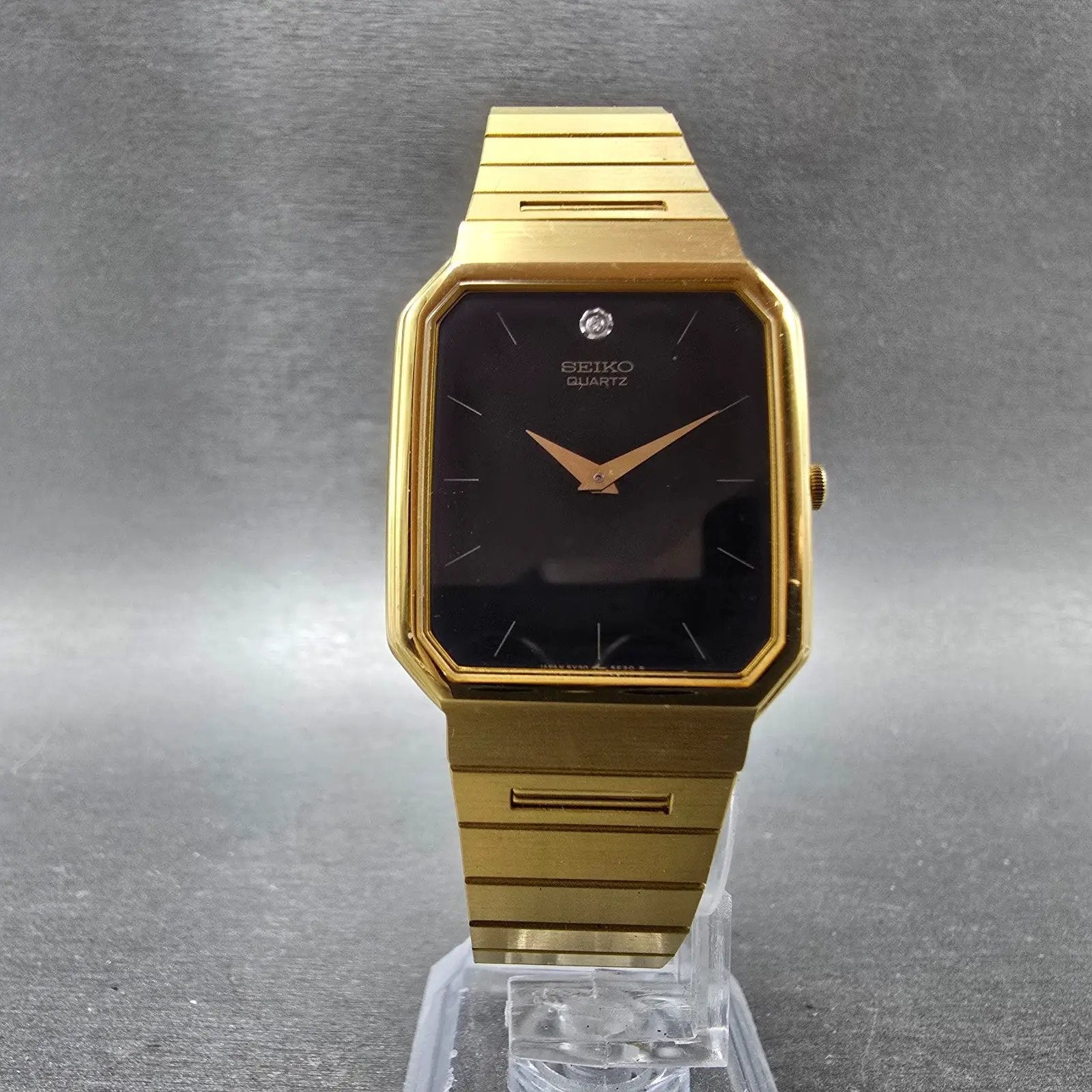 Seiko Tank Watch Men 27mm Balck Dial Gold Tone Rectangle 5Y30 PARTS NO CASE BACK6