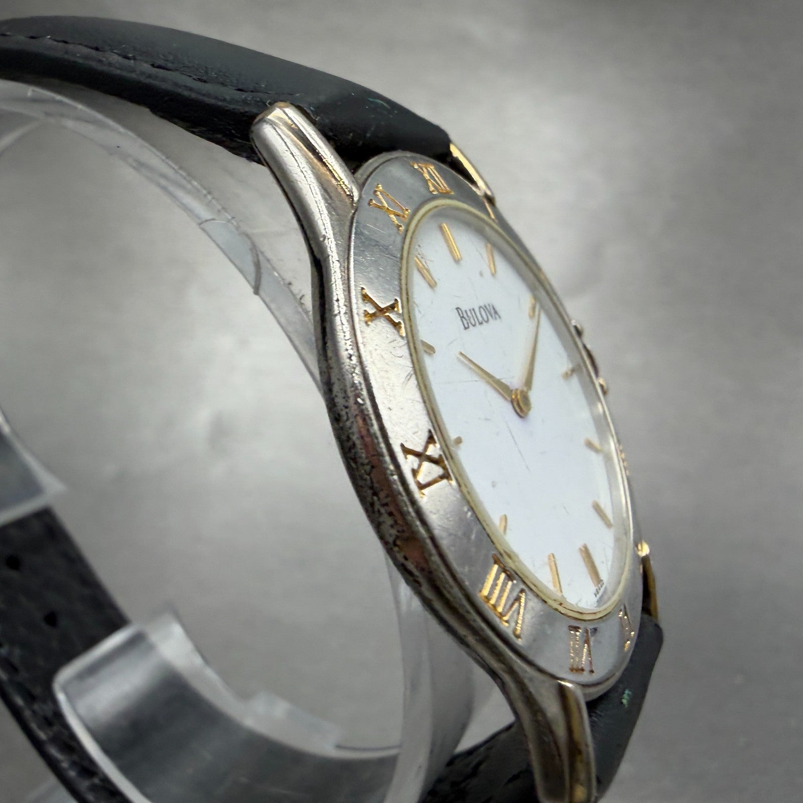 Bulova Watch Men 34mm White Dial Two Tone Round 98A40 New Battery Vintage3
