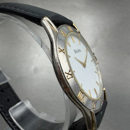 Bulova Watch Men 34mm White Dial Two Tone Round 98A40 New Battery Vintage3
