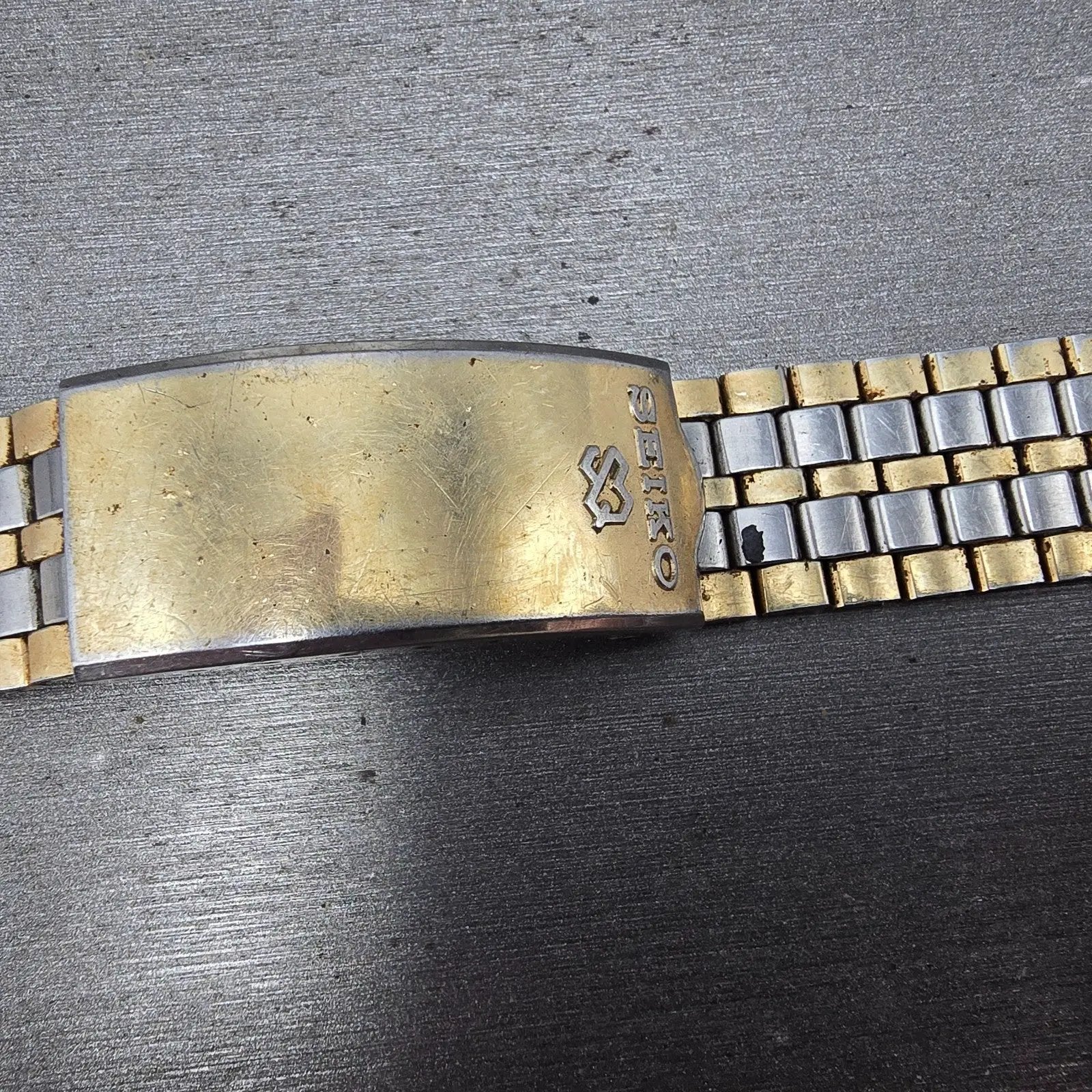 Seiko SQ Bracelet 17mm Stainless Steel Two Tone Tri Folding Clasp VTG Japan B2742
