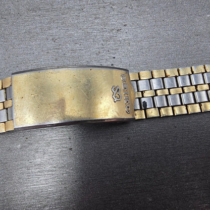 Seiko SQ Bracelet 17mm Stainless Steel Two Tone Tri Folding Clasp VTG Japan B2742