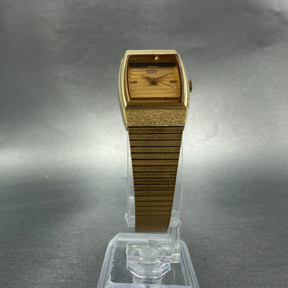 Seiko Watch Women 19mm Champagne Dial Gold Tone Rectangle 8y21-5000 New Battery75