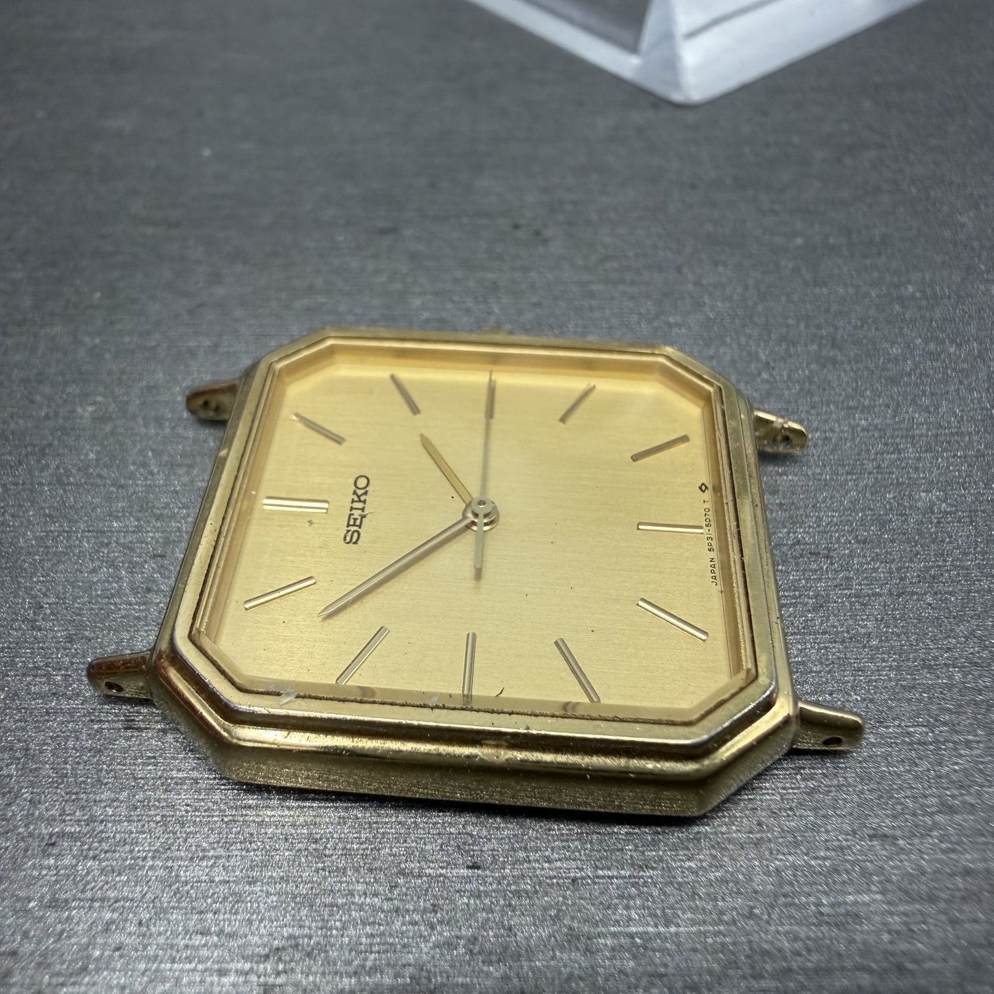 Seiko Watch Men 28mm Champagne Dial Gold Tone Octagon 5P31-5C50 New Battery3
