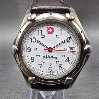 Wenger SAK Designs Watch Men 36mm White Dial Silver Tone Date Round PARTS VTG0