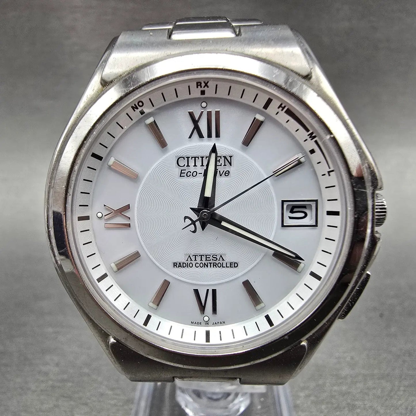 Citizen Eco-Drive Attesa Watch Men 38mm White Dial Titanium Atomic Date PARTS! P0