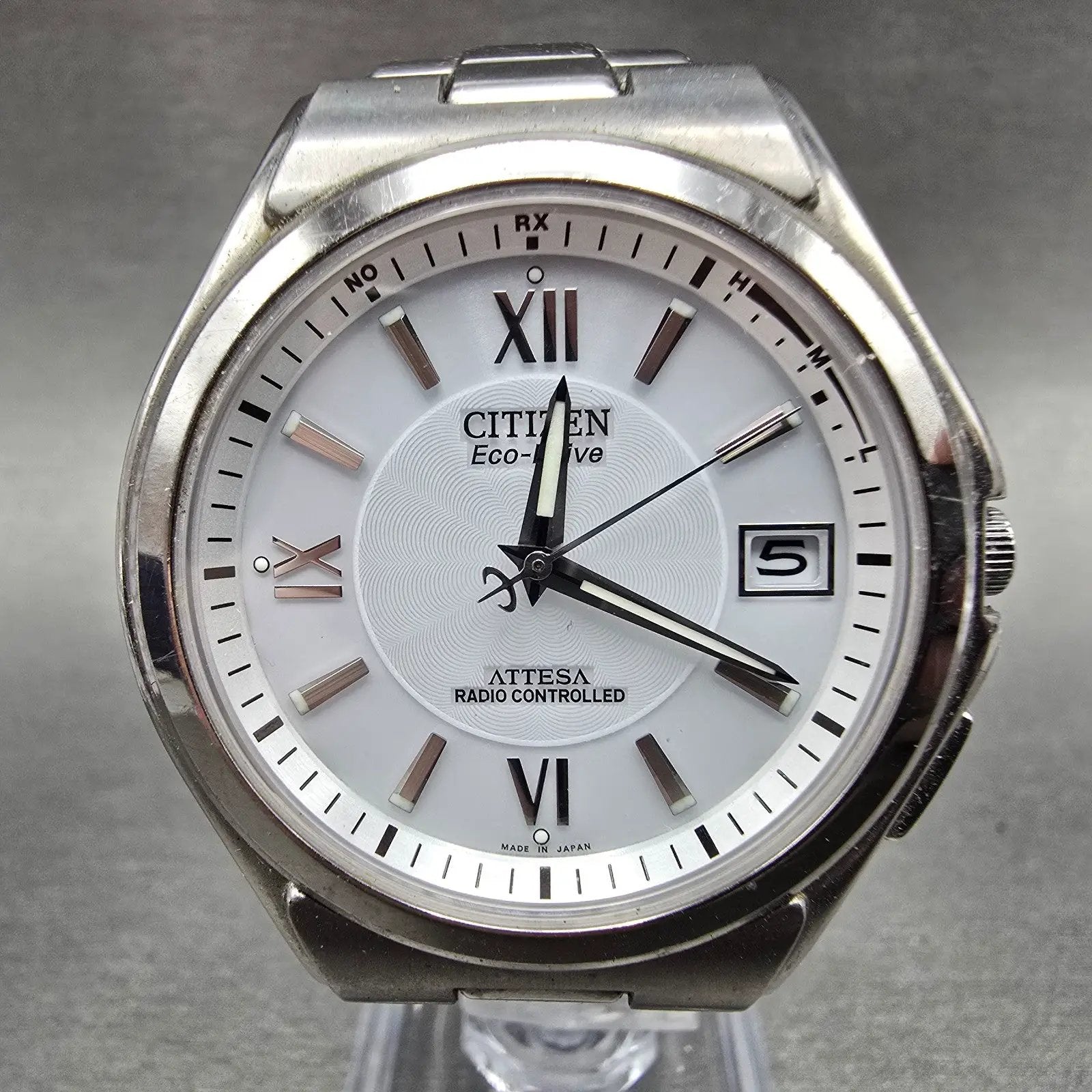 Citizen Eco-Drive Attesa Watch Men 38mm White Dial Titanium Atomic Date PARTS! P0