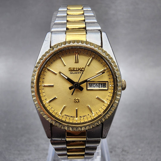 Seiko SQ Watch Women 24mm Gold Dial Two Tone Daydate Round 3E230A60 New Battery0
