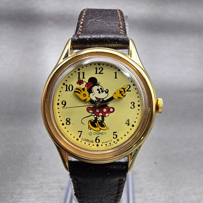 Lorus Minnie Mouse Watch Women 26mm Yellow Dial Gold Tone V515-6080 New Battery0