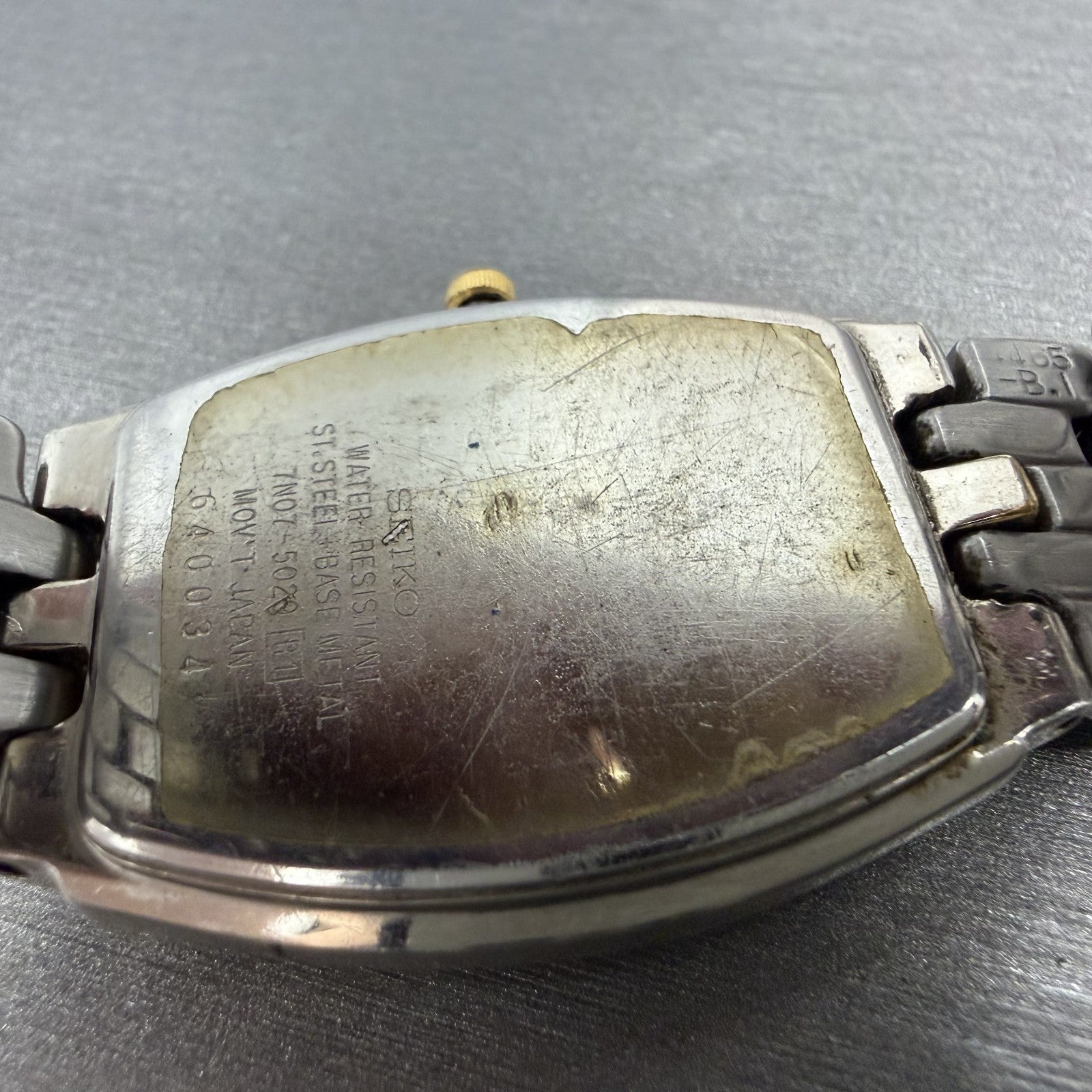 Seiko Tank Watch Men 30mm White Dial Two Tone Vintage 7N07-5020 New Battery9
