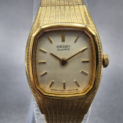Seiko Watch Women 16mm Champagne Dial Gold Tone 2c20-5569 New Battery
