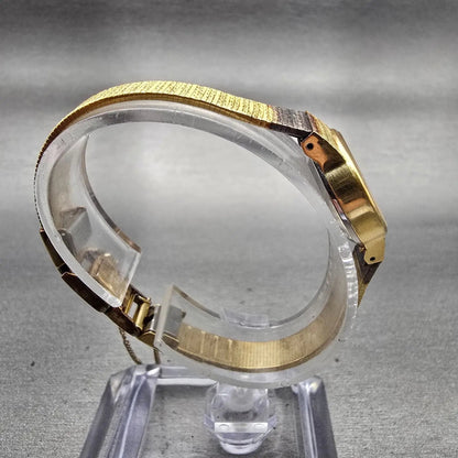 Seiko Watch Women 20mm Gold Dial Gold Tone Oval 1421-5710 New Battery Vintage8