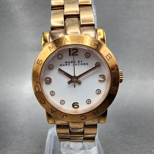 Marc By Marc Jacobs Mini Amy Watch Women 26mm White Dial Rose Gold Tone New Batt0
