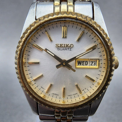 Seiko Watch Women 24mm White Dial Two Tone Daydate Round 7N830041 New Batt VTG1