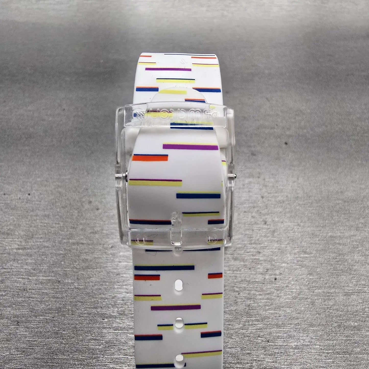 Swatch THIN LINER Watch Men Silver Dial Clear Case Round SFE108 New Battery7