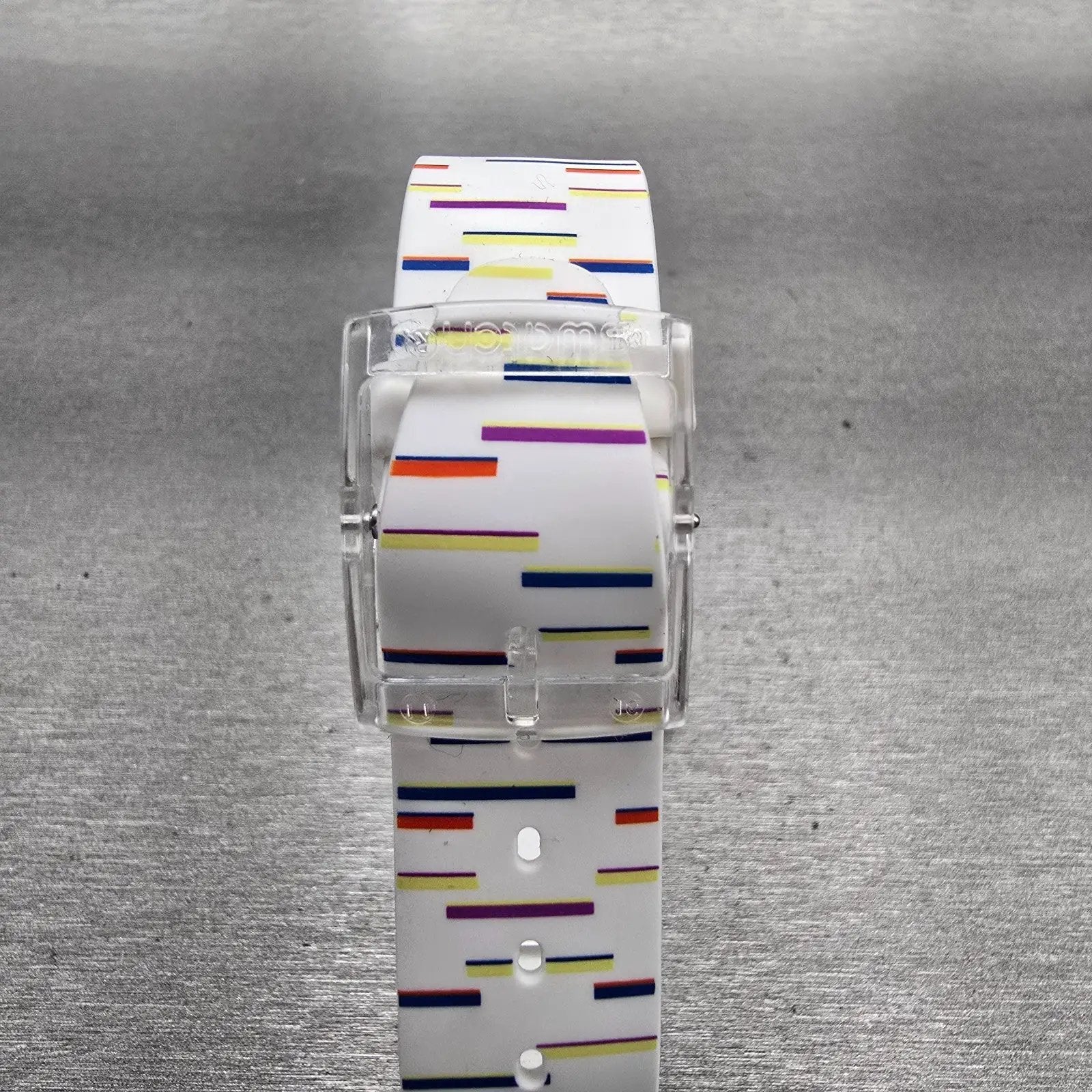 Swatch THIN LINER Watch Men Silver Dial Clear Case Round SFE108 New Battery7