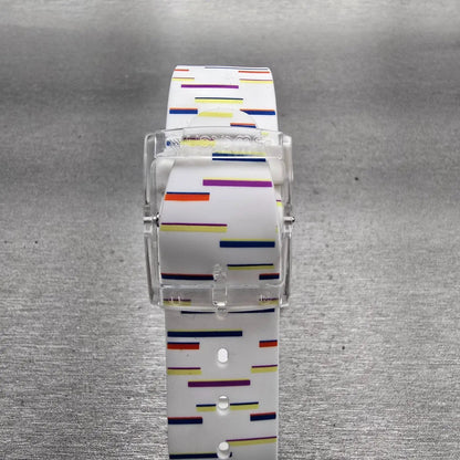 Swatch THIN LINER Watch Men Silver Dial Clear Case Round SFE108 New Battery7