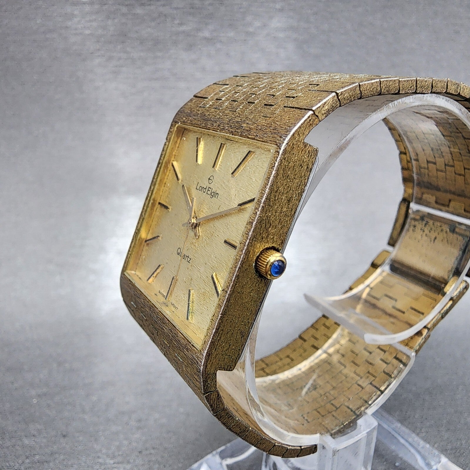 Lord Elgin Tank Watch Men 26mm Gold Dial Gold Tone Square PARTS3
