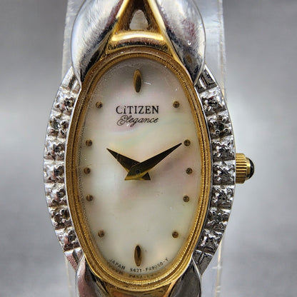 Citizen Elegance Watch Women 15mm MOP Dial Gold Tone Oval 5421F44701 New Batt1