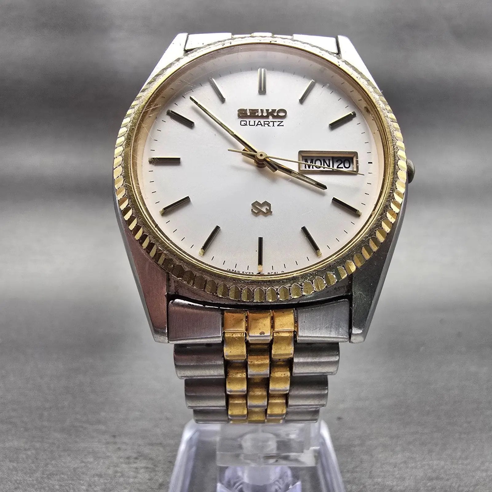 Seiko President Watch Men 35mm Silver Dial Two Tone Daydate 5Y23-8A69 New Batt5