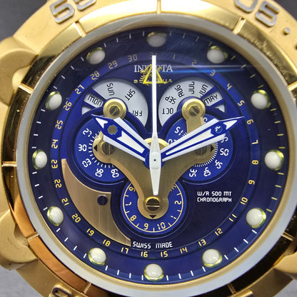 Invicta Sub Aqua Chronograph Triple Calendar Watch Men 50mm Blue Dial Gold Runs1