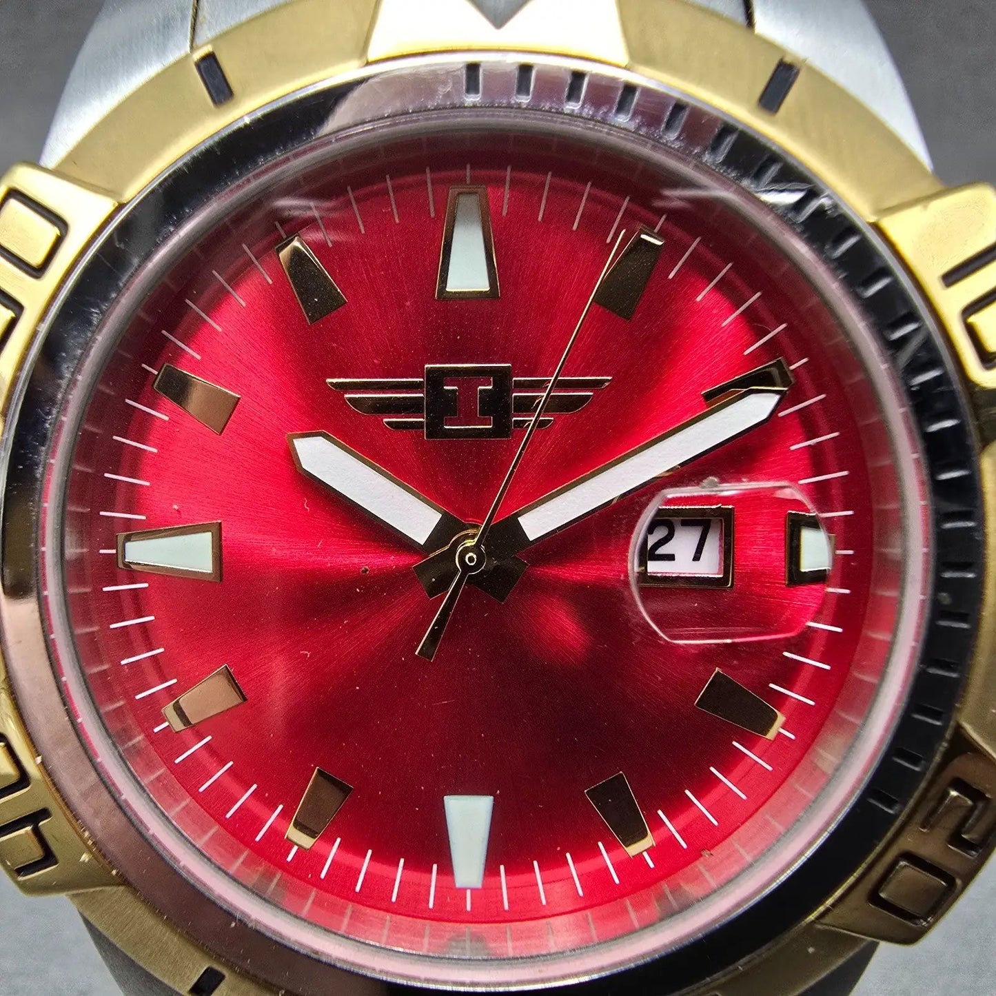Invicta Pro Diver Watch Men 45mm Red Dial Two Tone Date Round New Battery1